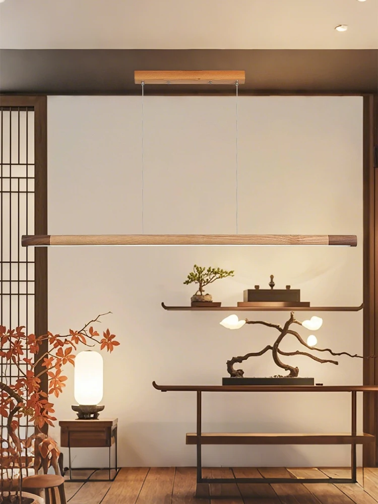 Nordic Solid Wood LED Pendant Lamp Bedroom Kitchen Light Hanging Circular Long Strip Modern Lights