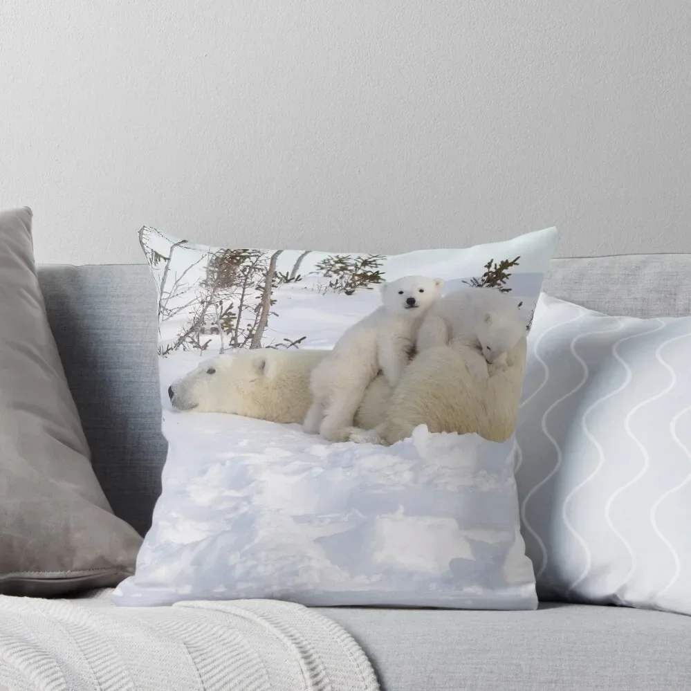 Polar bear cubs playing on Mom's back Throw Pillow pillowcases for sofa cushions Decorative Cover For Living Room Pillow