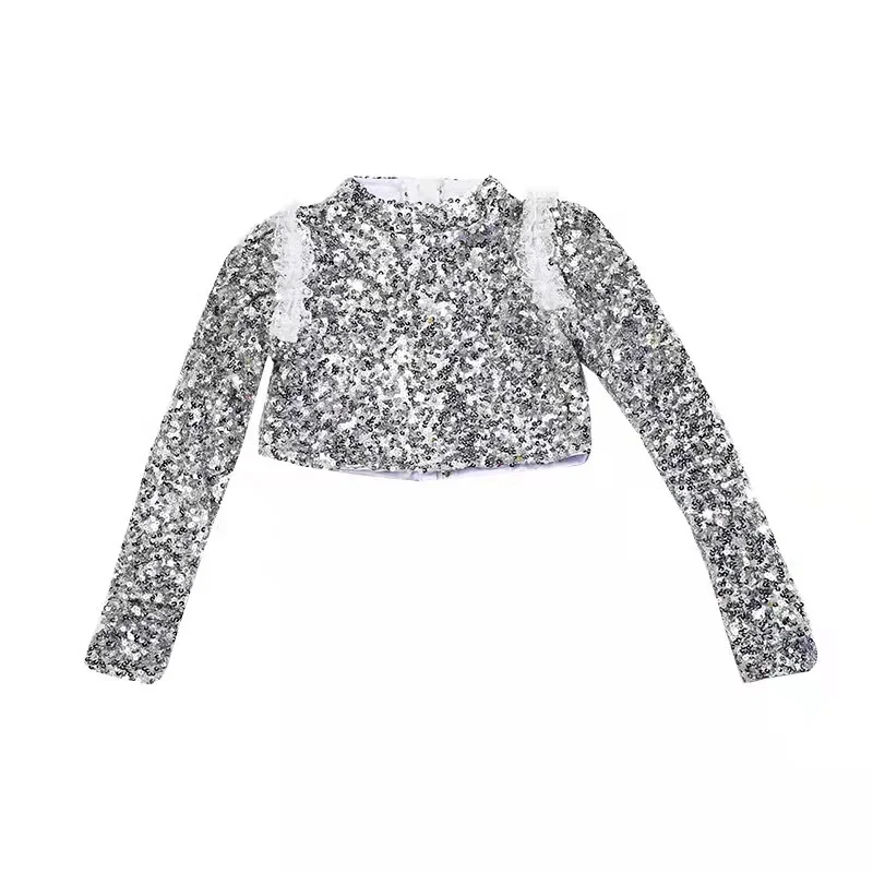 Vestito di moda bianco bambini Jazz bambino abbigliamento Hip Hop 2023 nuovo moderno Street Dance Stage Performance costumi ragazze paillettes top