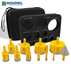 HIGHDRIL 11pcs/Set Diamond Drill Core Bits Triangle Shanks+35mm Chamfer Bit Tool Kit Drilling for Tile Granite Marble Ceramic