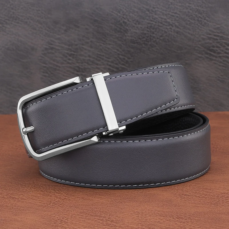 

Casual Cowboy Waistband Fashion Designer Men High Quality Light Gray Luxury Genuine Leather Famous Brand Men Pin Buckle Belts