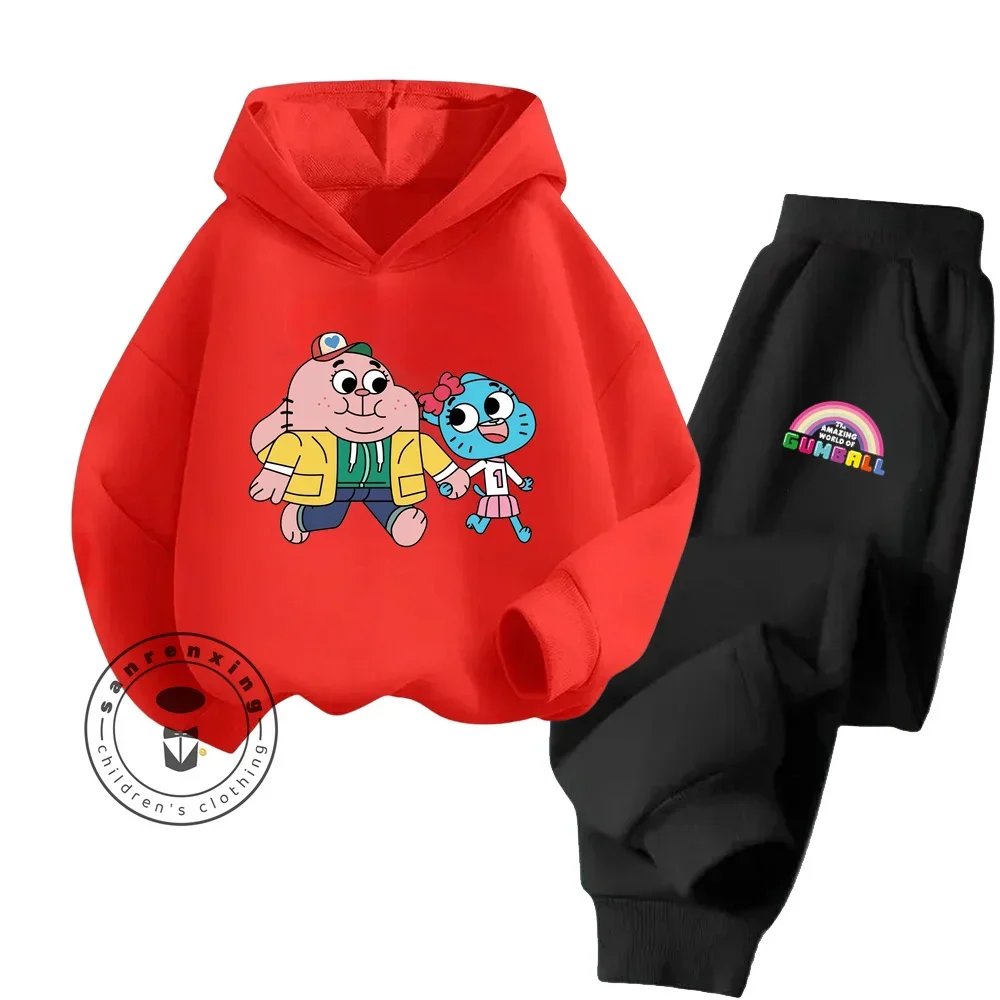 Spring and Autumn Cartoon Amazing World of Gumball Pure Cotton Hoodie Antibacterial and Durable Boys and Girls Sports Hoodie Set