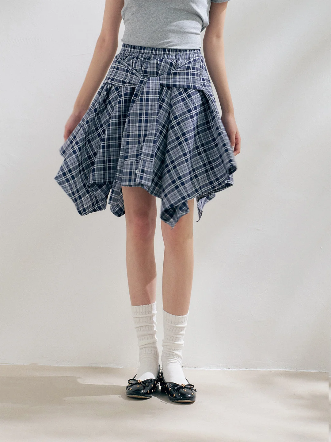 

Trendy f-length Plaid A-line Skirt with Belt Loose Fit Midi Waist Design Polyester Viscose Spandex Blend Summer 2025