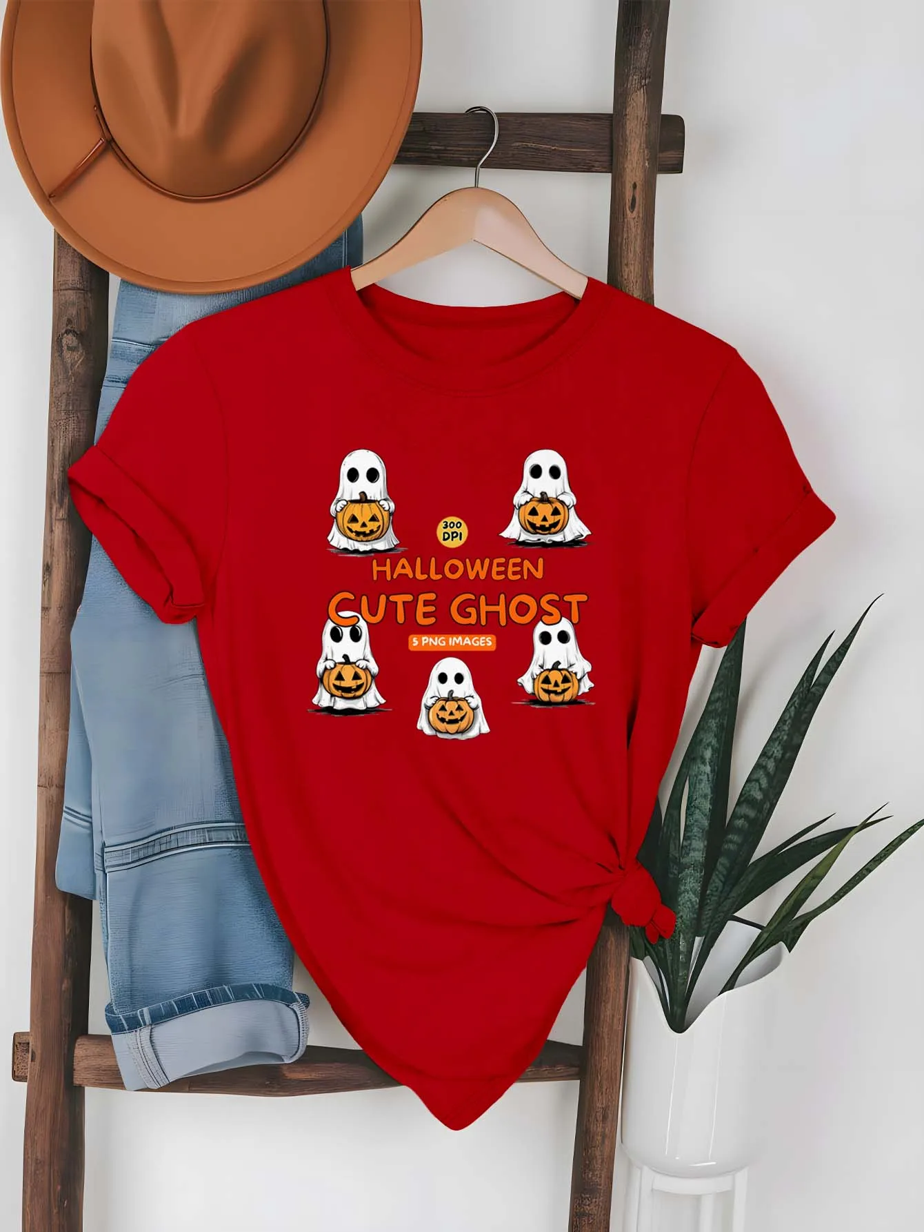 

Plus Size Halloween Cute Ghosts Holding Pumpkin Playful Theme Outfit