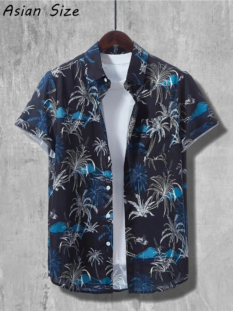 

Повседневные пляжные гавайские рубашки для мужчин и женщин с принтом кокосовых пальм, с коротким рукавом, на пуговицах, мужские блузки
