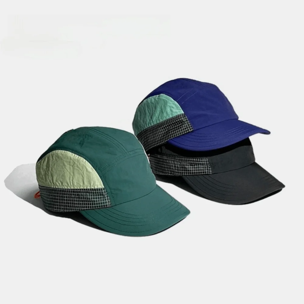 Color-Blocked Quick-drying Baseball Cap Soft Brim Sun Protection Breathable Peaked Cap Retro 5-panel Hip Hop Plaid Running Caps