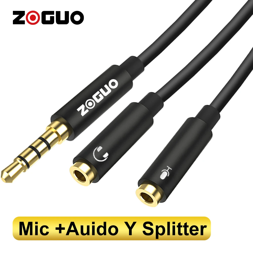 ZOGUO Audio Splitter TRRS Headphone Adapter Y Splitter Cable Stereo Male to 2 Female Separate Mic and Audio for  PS4 PC Gaming