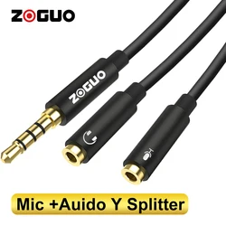 ZOGUO rozdzielacz Audio TRRS Adapter słuchawek Y kabel splittera Stereo męski na 2 żeńskie oddzielne Mic i Audio dla PS4 gry komputerowe