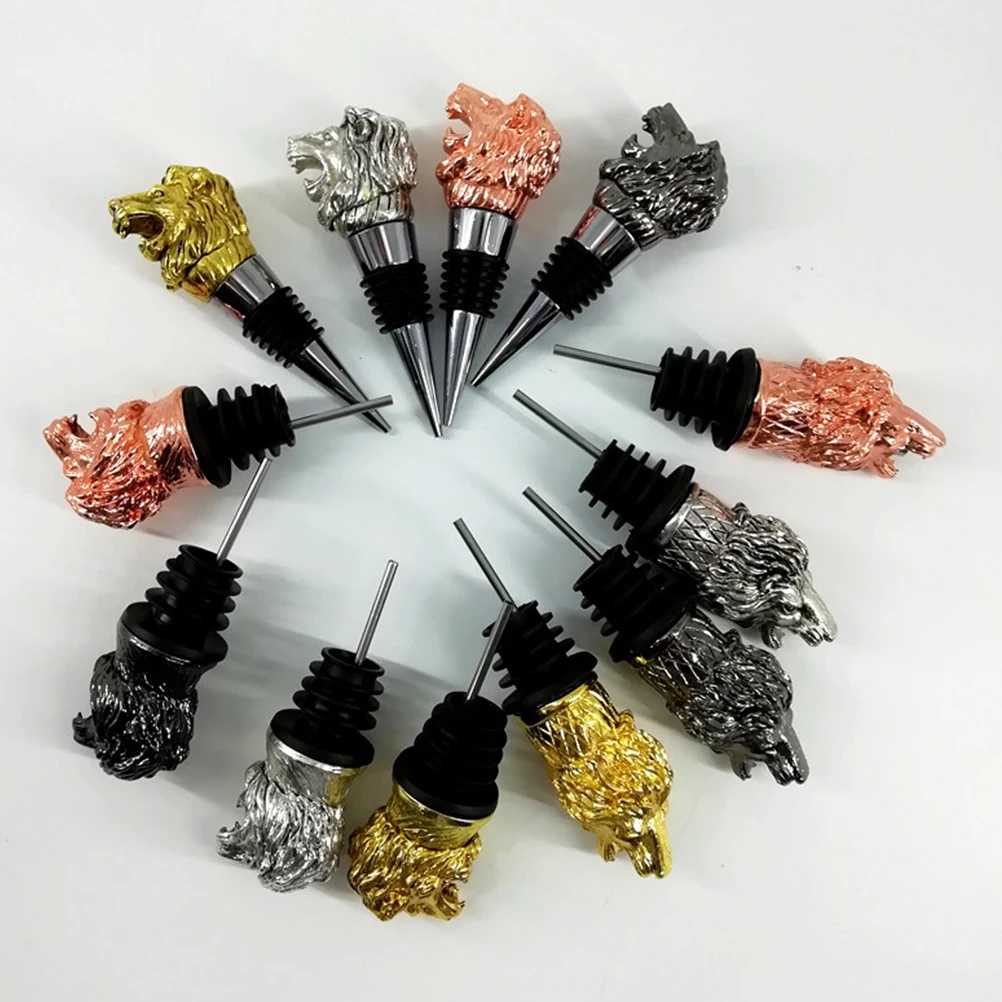 

2Pcs Pourer Bottle Stopper Reusable Creative Cap Sealer Lion Head Alloy Safe Lightweight Party Fun Kitchen Bar
