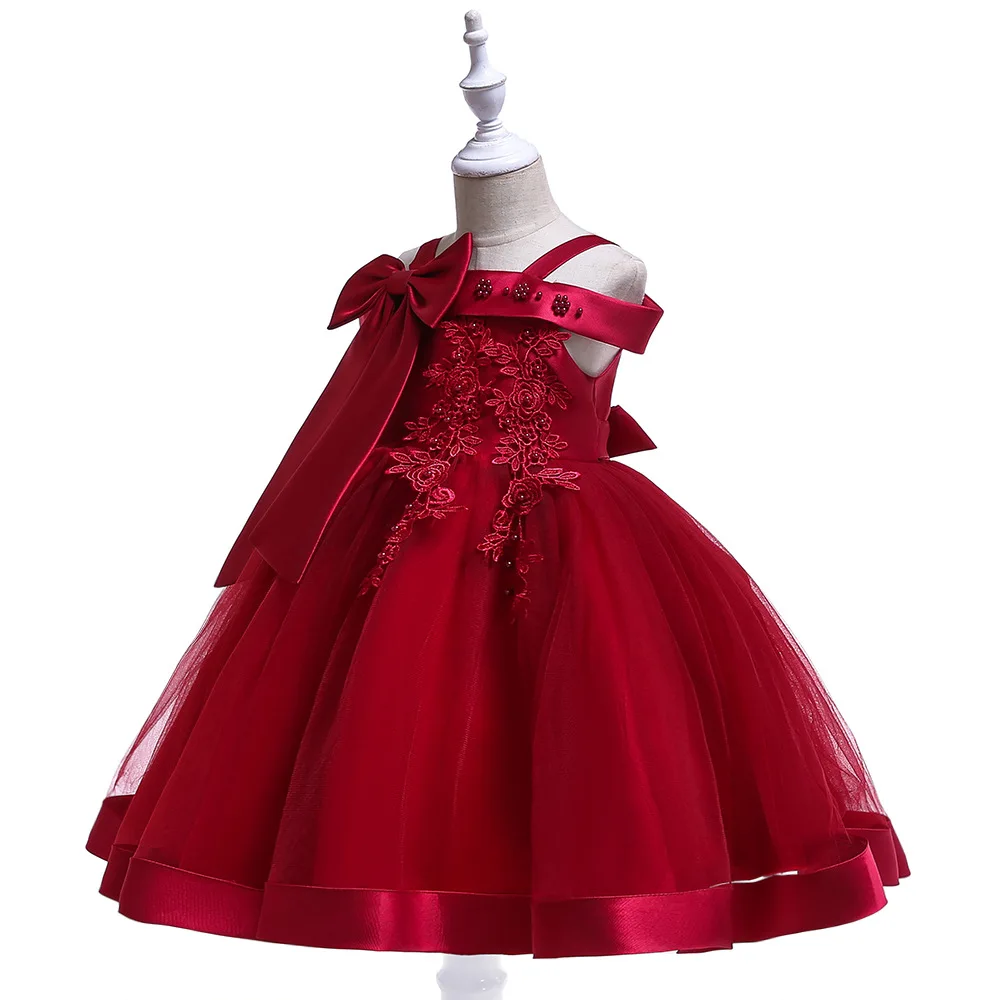 New Children's Dress Bow Girl's Applique Princess Dress Mesh Skirt Western Piano Performance Dress Walk Show Ball Gown