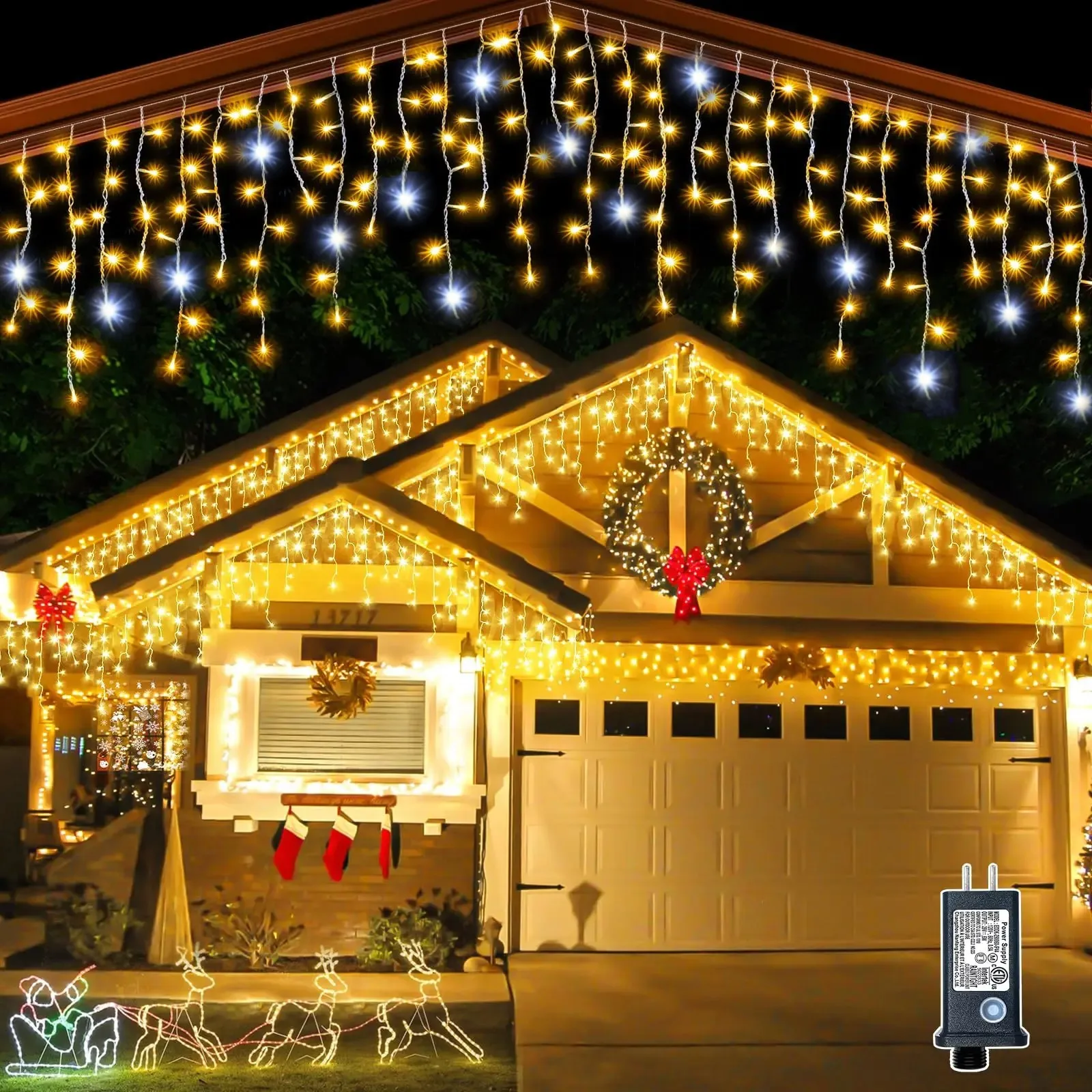 Christmas Decorations 2025 Star Garland Led Curtain Lights(Warm White+Cool White Strobe)4M(W)*0.6M(H) US/EU Plug Safe Op