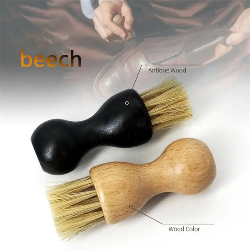 Mini Shoe Brush Wood Color Comfortable Beech Handle Easy To Use Durable Easy To Clean Shoe Brush Leather Shoe Bristle Brush