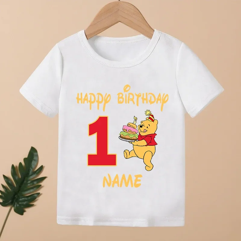 Winnie the Pooh Bear Print Kids Clothes 1 2 3 4 5 6 7 8 9 Years Birthday Custom Name Boys Girls T shirt Baby Children T-Shirt