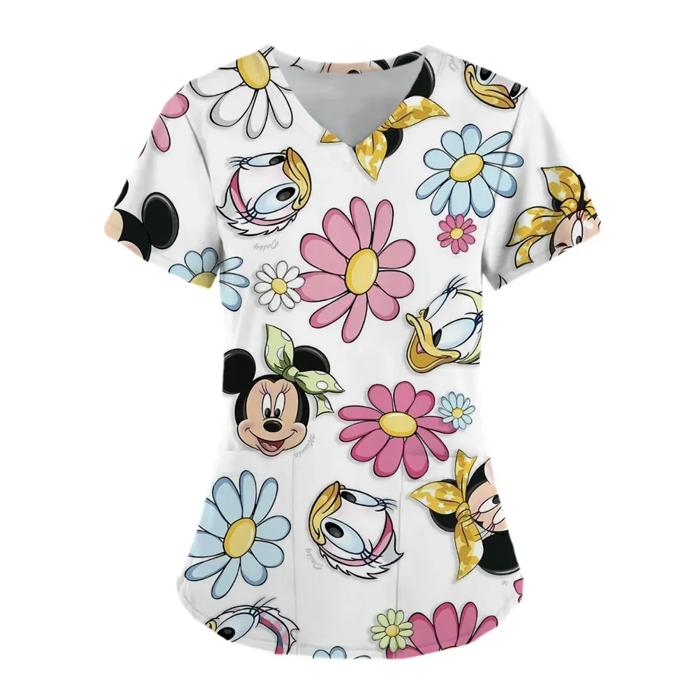 Disney Mickey and Stitch Print Women's Medical Scrub Top