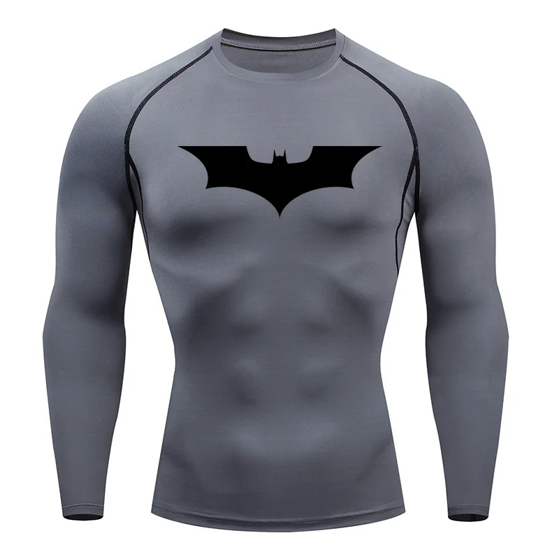 New Men\'s T Shirt Outdoor Training Fitness Gym Jogging Running Sweatshirt Bat/-Man Compression Shirts Tight Elastic Breathable