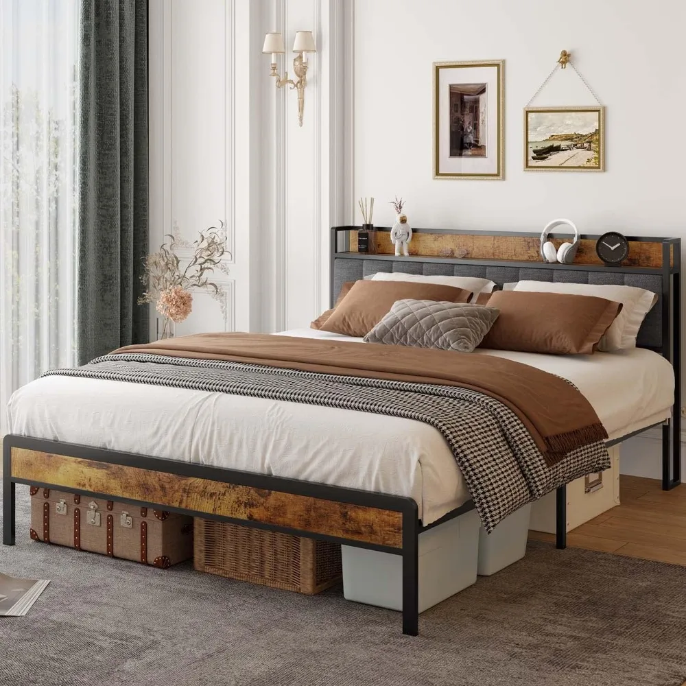 

Gizoon Queen Platform Bed Frame, Metal Bed Frame with Storage Headboard, Sturdy and Stable, Noise Free, No Box Spring Needed, Ea