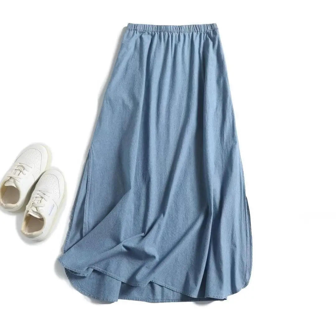 Maxdutti Minimalist Women's Skirt Commuting Style Denim Skirt With Elastic Waistband Southern France Woman Clothing Faldas Skirt