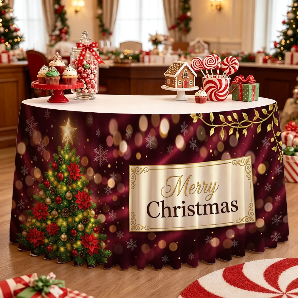 Christmas table skirt, suitable for Christmas parties, with soft and elastic fabric
