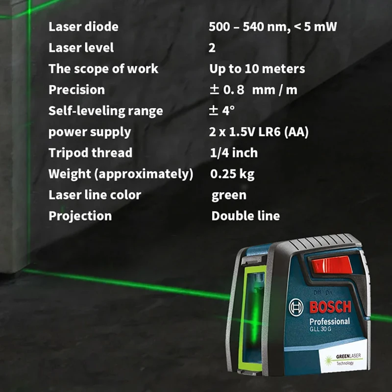 Bosch GLL30G Laser Level Green Light Two Lines Horizontal Vertical Cross-Line Lasers Level Automatic Laser level