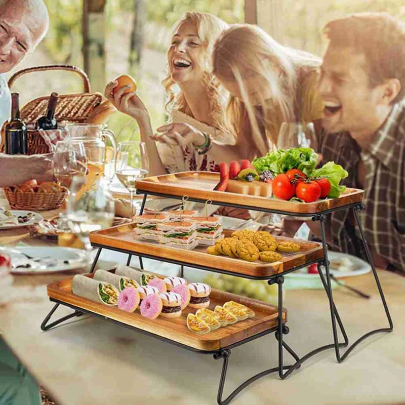 3 Tier Cupcake Stand And Towers Serving Tray For Party, Wooden Dessert Table Display Set, Decorative Tiered Tray Decor Durable