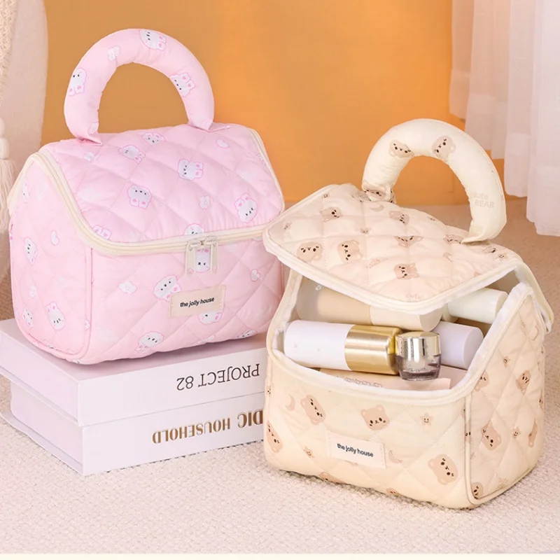 Travel Toiletry Bag Cartoon House Cosmetic Bag Butterfly Cherry Bear Rabbit Storage Bag Wash Pouch Zipper Makeup Brush Case Wash