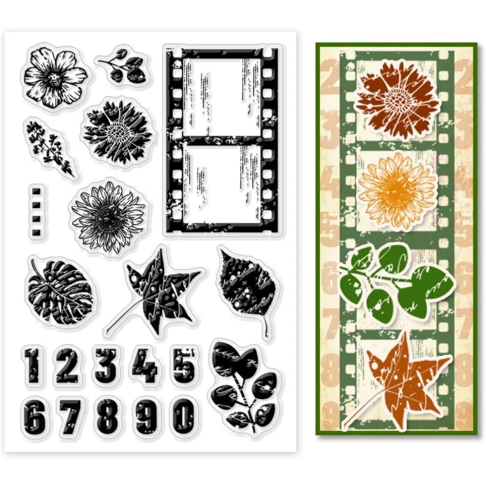 Plant Clear Stamps Vintage Film Stamps PVC Plastic Transparent Rubber Stamps Flower Number Stamp Sealed