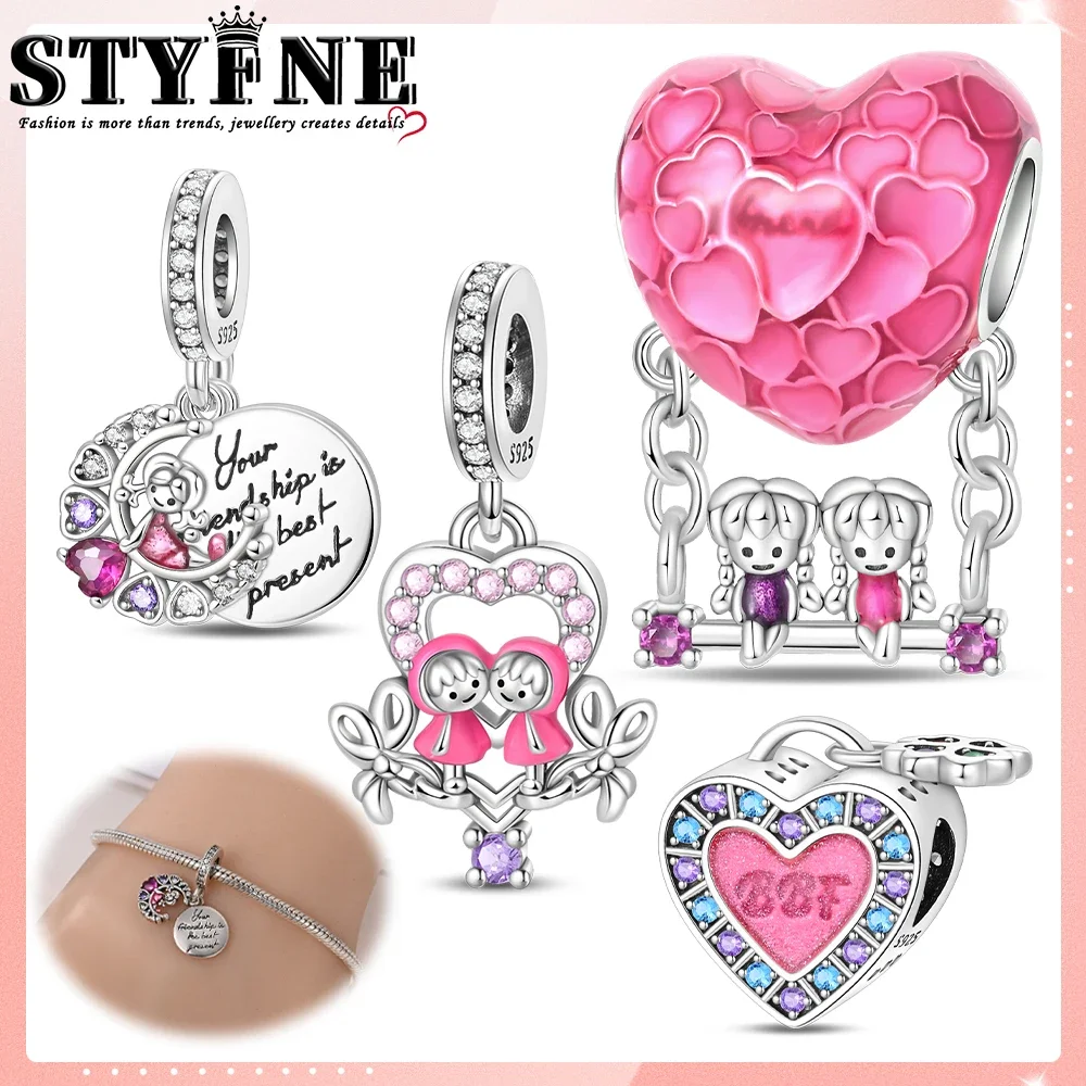 New 925 Sterling Silver Valentine's Day Sisters Love Swing Beads Suitable For Original Bracelet Diy Gift Anniversary Birthday