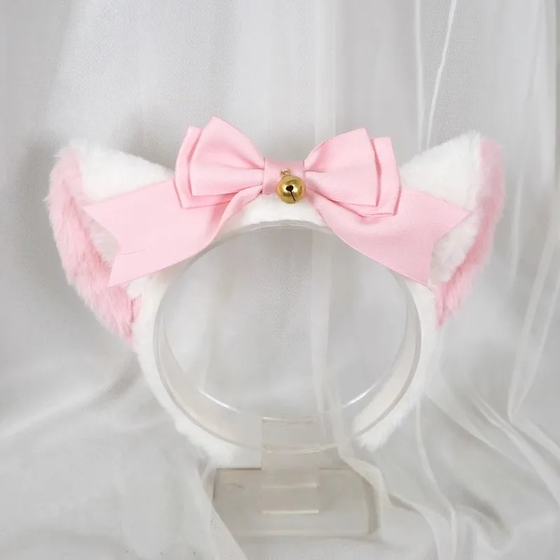 2025 New Cute Bowknot Plush Cat Ears Headband Cute Bell Hair Accessory Cat Girl Lolita Headpiece Cosplay JK Party Ears Pros