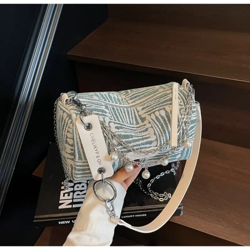 

Striped Oxford Chain Casual Holiday Women's Bag 2025 High-quality Large Capacity Versatile Shoulder Bag Sac À Main En Solde