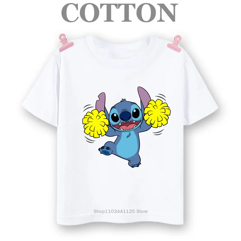 Lilo Stitch Anime Multiple Fashion 2024 Summer Cotton T Shirt Children's Kids Boys T-shirts Round Neck Casual Short Sleeve Top