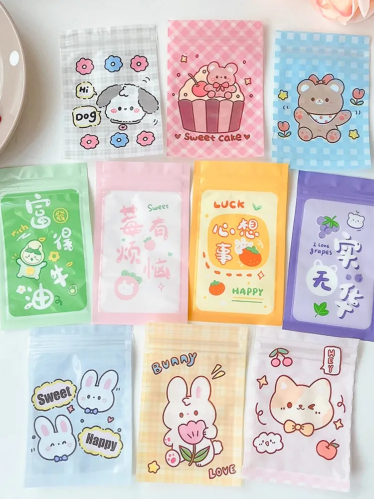 

50pcs Printing Self Sealing Bag Colour Thickening Mini Lovely Cartoon Trumpet Snacks Candy Jewelry Storage Seal Packaging Bags