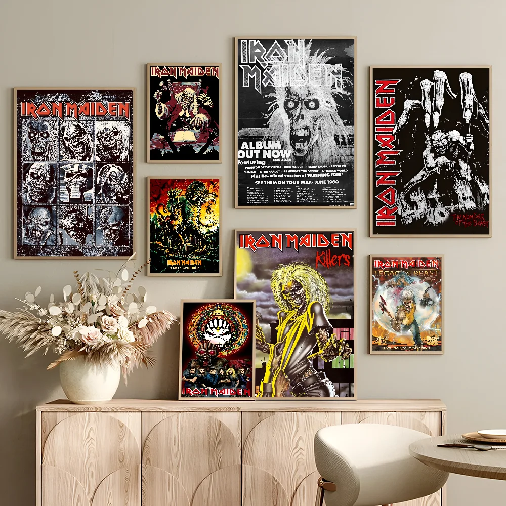 ملصقات الفيلم الكلاسيكي Band I-Iron M-Maiden، ملصق ورقي مقاوم للماء، ملصقات جدار فنية لتزيين القهوة والبار #1