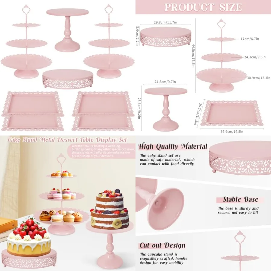 

8 Pcs Cake Stand Metal Dessert Table Display Set, 3-Tier Cupcake Stand, Cake Display Tower and Cookie Tray Rack Serving Tray fo