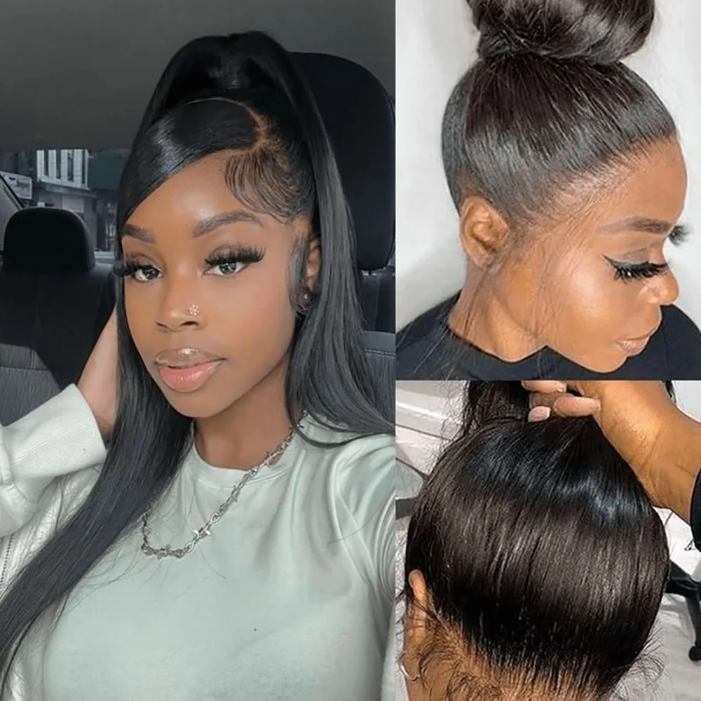 

360 Full Lace Front Wig Pre-Plucked Straight Hair Wig with Baby Hair 100% Human Hair Wig Natural Black Color 180% Density