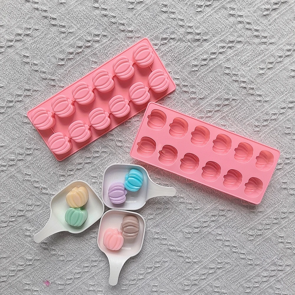 1 st 12 holte pompoenvormige siliconen mal, DIY koekje, snoep, chocolade, dessert, taart decoratie plug-in, keuken bakvorm