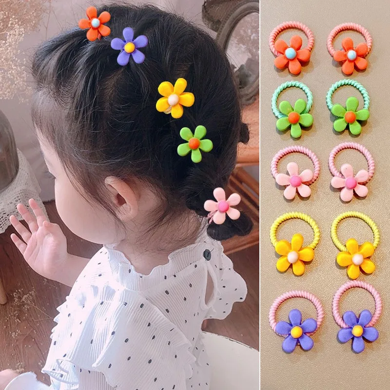 10 Stks/set Nieuwe Schattige Cartoon Hoofdbanden Meisjes Elastische Haarbanden Haaraccessoires Voor Kinderen Scrunchies Hoofddeksels Ornamenten