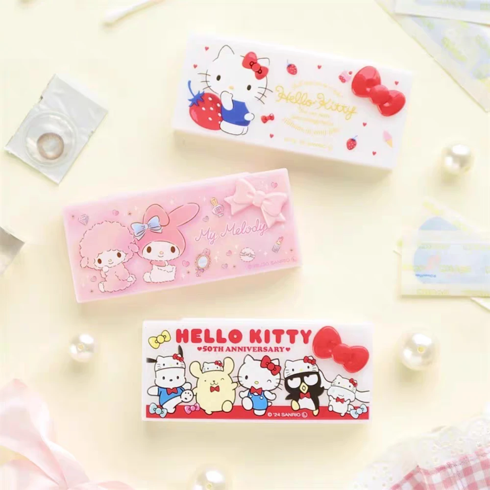 

Genuine Sanrio Hello Kitty Melody Mini Storage Box Kawaii Kt Cat Student Portable Cotton Swab And Dental Floss Storage Boxes