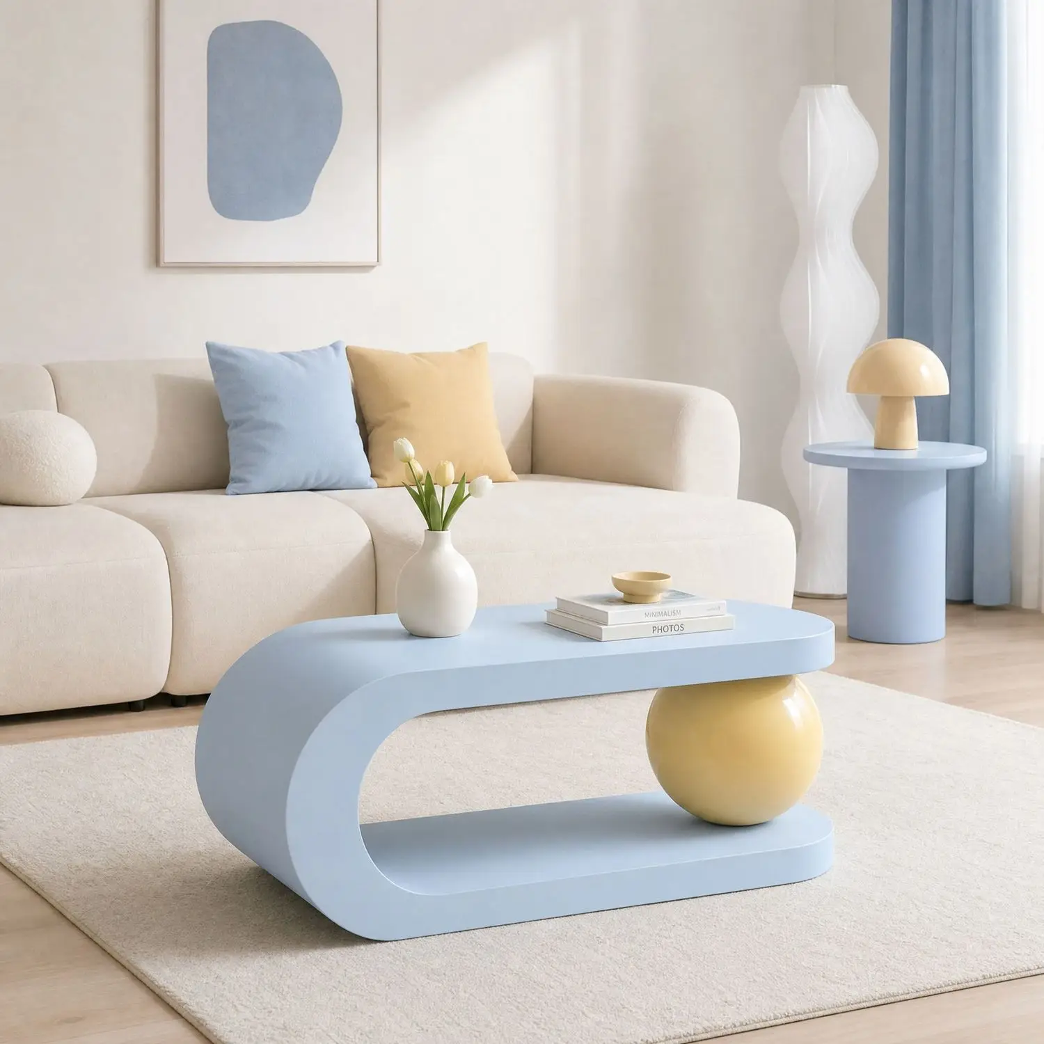 Dopamine double-spell contrasting color coffee table, household living room combination coffee table, retractable and rotatable