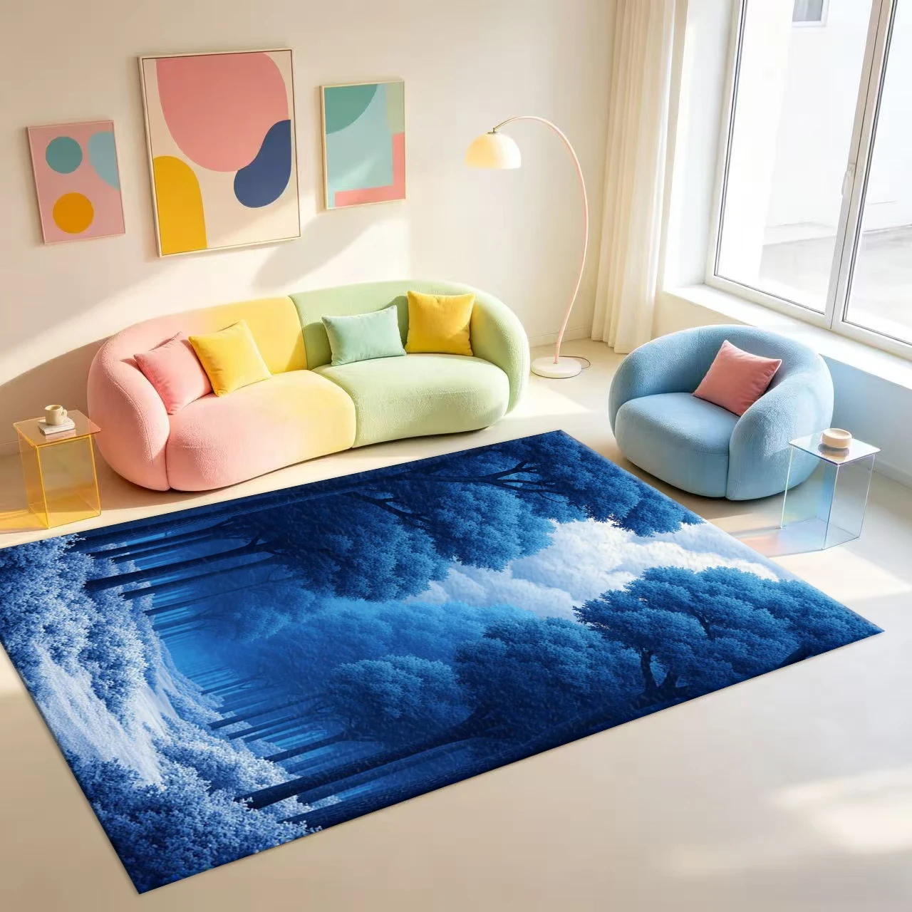 Dreamy Blue Fantasy Forest Cloud Landscape Carpet Flooring Surreal Nature Art Area Rug For Living Room Indoor Floor Cover