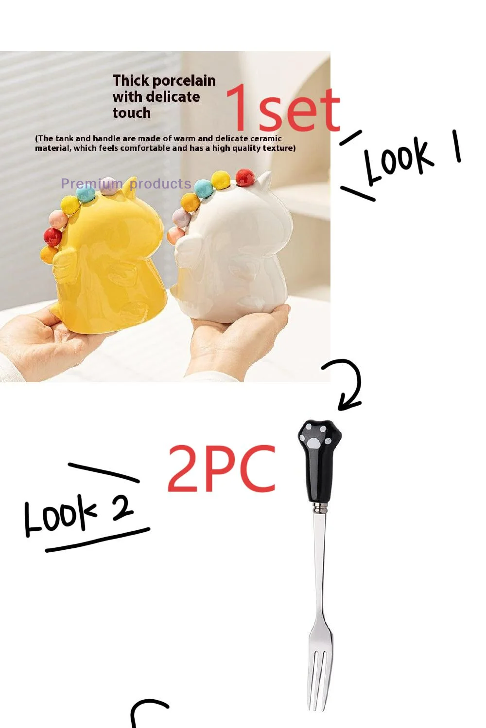 

1SET/2PC Creative Kawaii Stainless Steel Fruit Fork Cute Cat Paw Fruit Fork Coffee Tea Dessert Fork Dessert Cartoon Gift Set