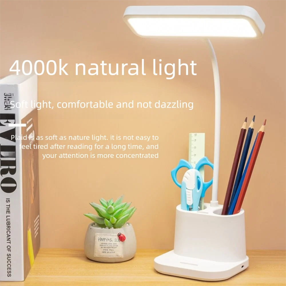 

Регулируемая настольная лампа с держателем для ручек, 3 цвета, защита глаз, энергосберегающая, сенсорное управление, для спальни и чтения