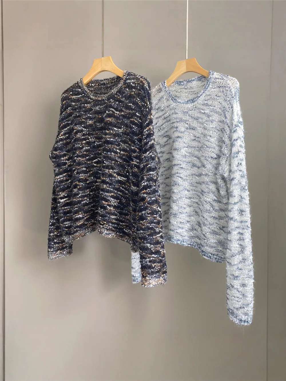 

Women's 25 Autumn/Winter New Round Neck Sequined Mohair Blended Knitted Casual Pullover