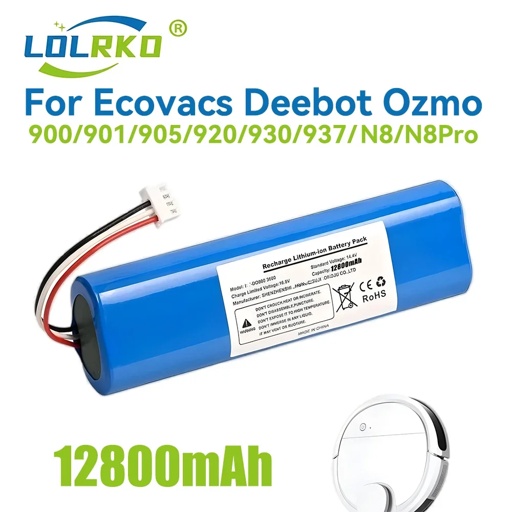 Replacement Battery 12800mAh for Ecovacs Deebot Ozmo 900,901,905,920,930,937,N8,N8 Pro Li-ION 14.4V Robot Vacuum Cleaner Battery