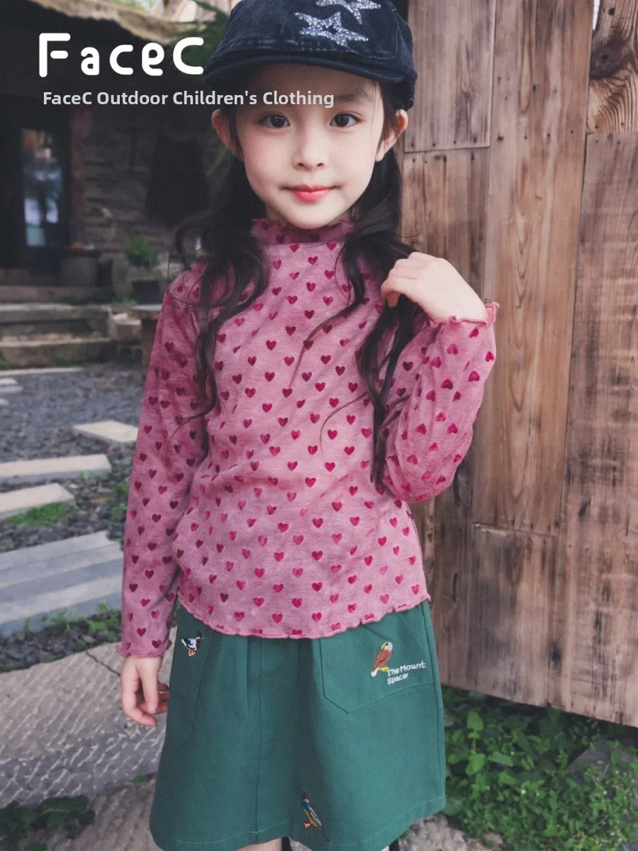 Outdoor Children's Long Sleeve Slim Fit T-Shirt Half High Collar Inner Wear Top for Girls Spring Autumn New Style FaceC Brand