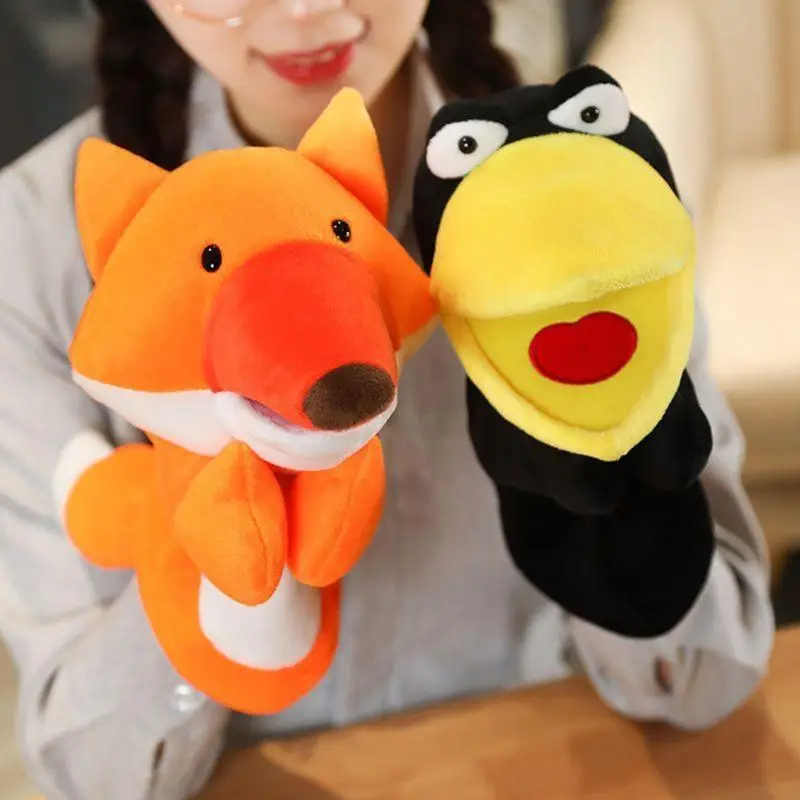 95AE Creative Hand Puppet Storytelling Finger Puppets Cloth Puppets Party Toy for Kids Crow Plush Puppet Decor