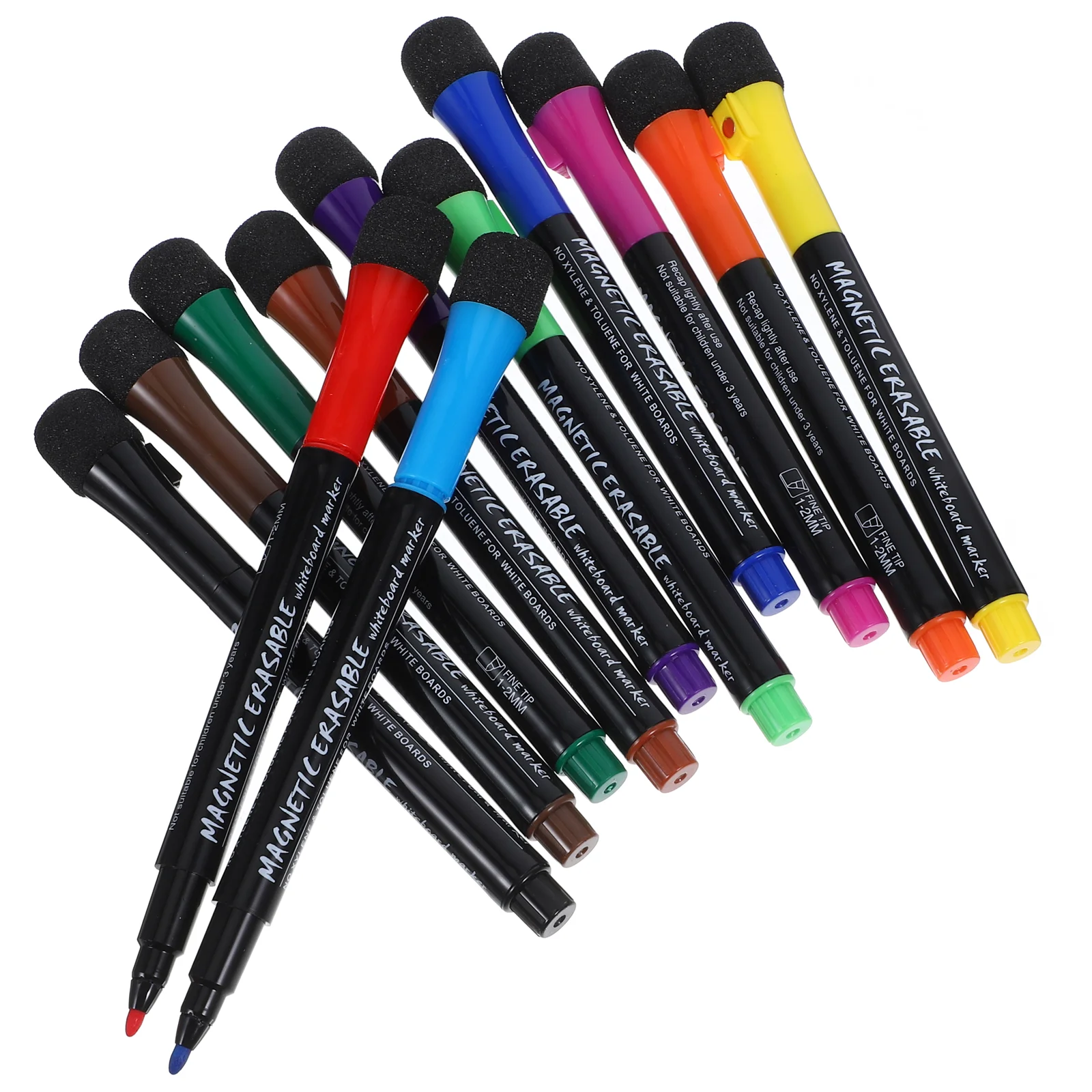 

12 Pcs Erasable Markers Portable Dry Erase Whiteboard Pens Washable for Kids Classroom Wipe Magnetic Makers Convenient