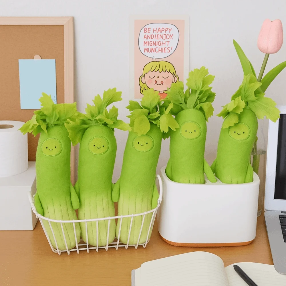 

Cute Design Cartoon Celery Plush Keychain Decorative Style Plush Material Backpack Decorative Pendant Handmade Soft