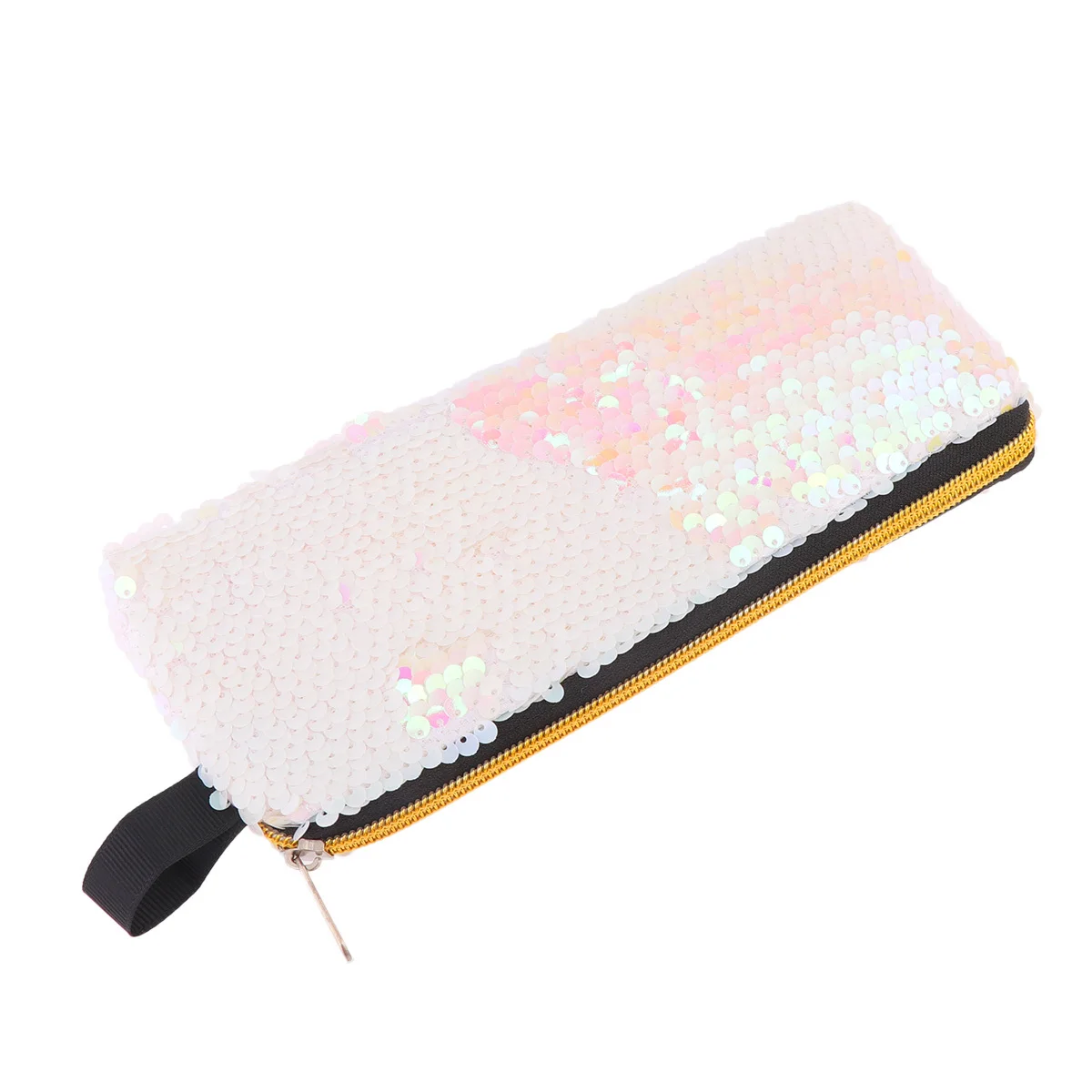 

Shiny Sequins Pencil Bag White Portable Pencil Case Zipper Handbag Multifunctional Stationery Storage Pouch