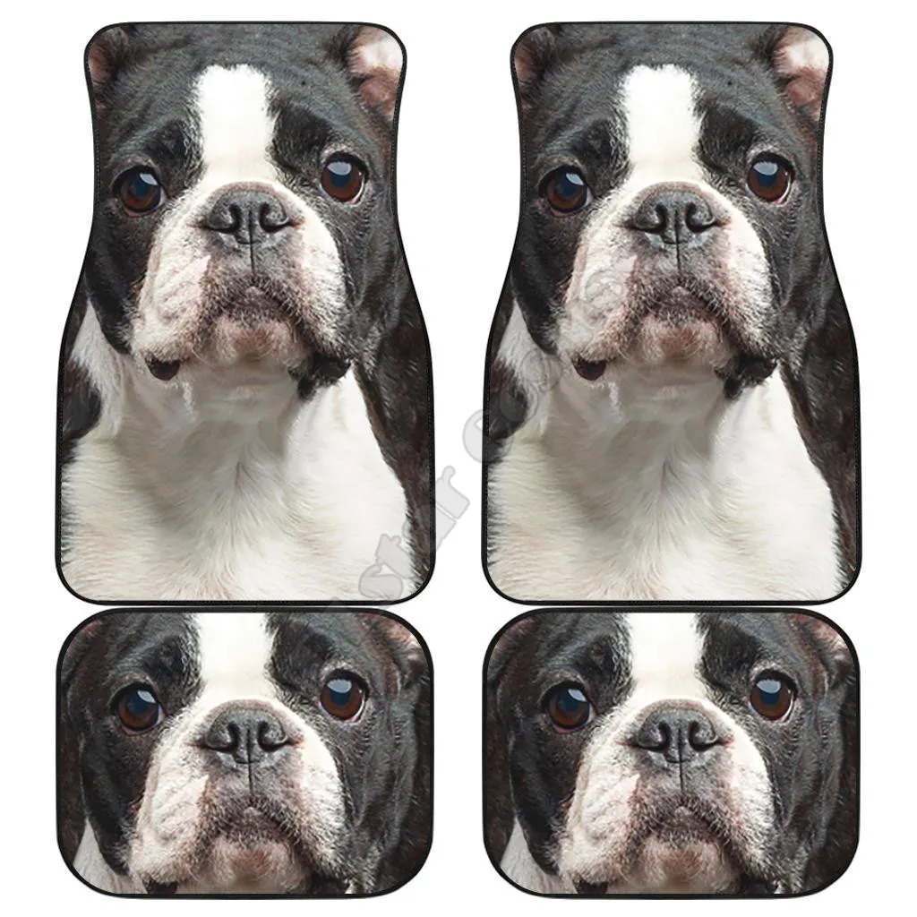 Boston Terrier Car Floor Mats Funny Dog Face 3D Printed Pattern Mats Fit for Most Car Anti Slip Cheap Colorful