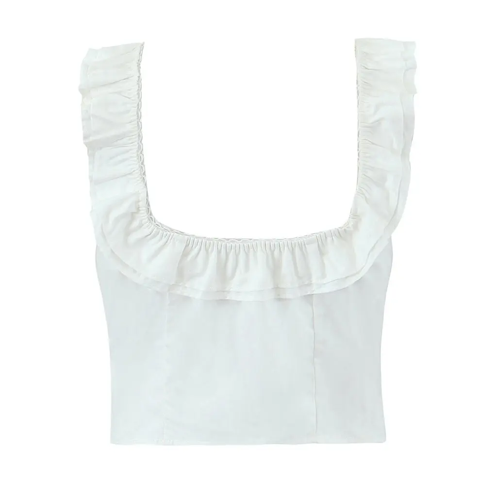 

Women's French Style Hot Girl Suit Square Collar Ruffled Sleeveless Top with High Waist Long Dress Holiday Fashion